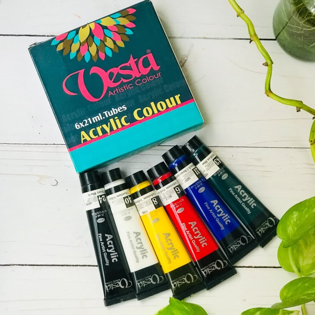 رنگ اکریلیک شش رنگ حجم 21 میل وستا