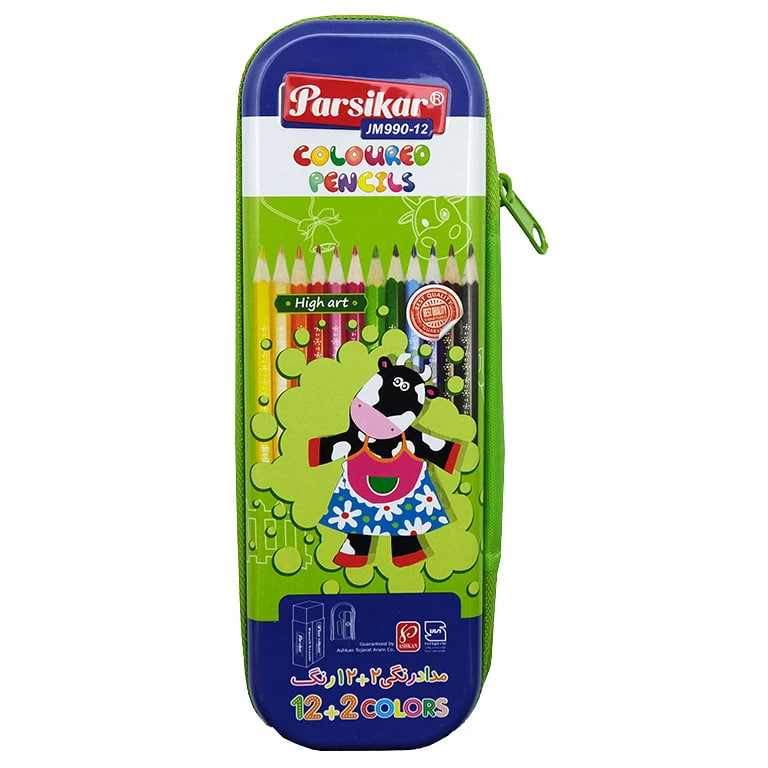 مداد رنگی 12 رنگ + 2 هدیه پارسی کار مدل JM990-12